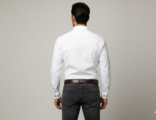 Men’s Classic White Slim Fit Shirt with Black Button Detailing