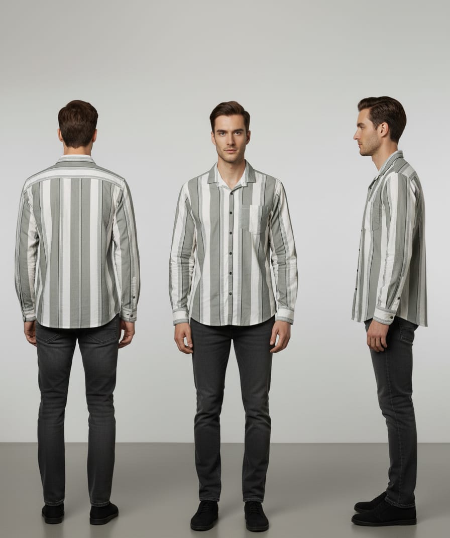 Men’s Stylish Slim Fit Vertical Striped Cotton Shirt – White & Grey