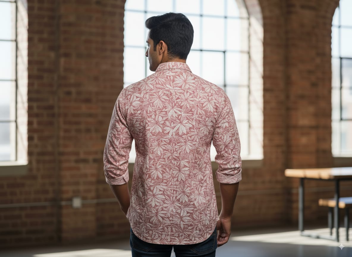 Men’s Casual Slim Fit Printed Cotton Shirt – Stylish Leaf Pattern | Full Sleeve