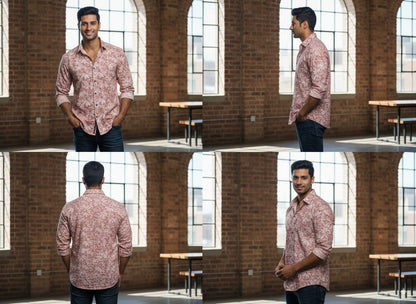 Men’s Casual Slim Fit Printed Cotton Shirt – Stylish Leaf Pattern | Full Sleeve