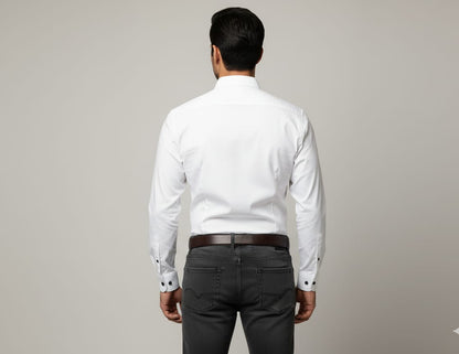 Men’s Classic White Slim Fit Shirt with Black Button Detailing