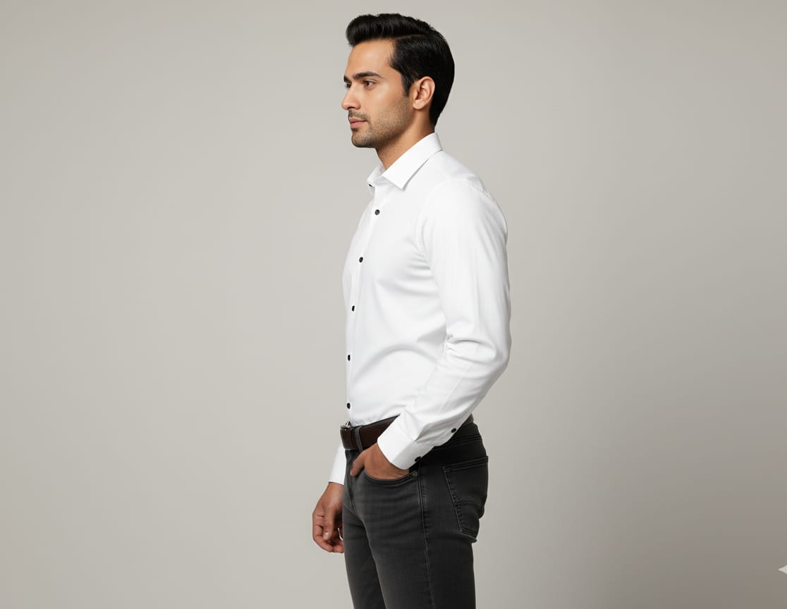 Men’s Classic White Slim Fit Shirt with Black Button Detailing