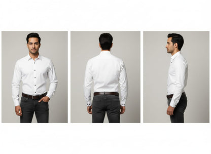 Men’s Classic White Slim Fit Shirt with Black Button Detailing