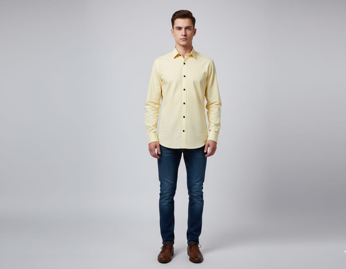 Men’s Yellow Slim Fit Casual Shirt – Full Sleeves, Button Down