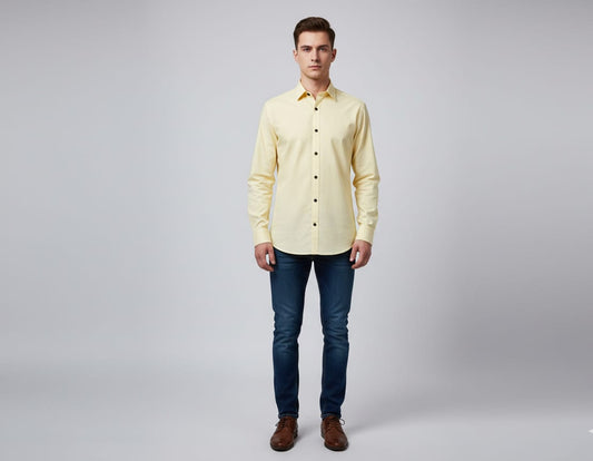 Men’s Yellow Slim Fit Casual Shirt – Full Sleeves, Button Down