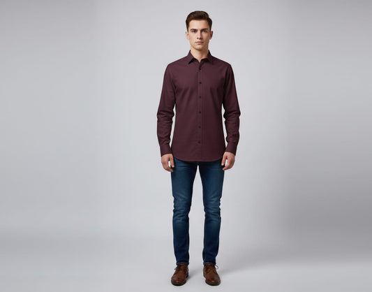 Man wearing a maroon shirt